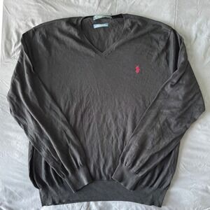 Polo Ralph Lauren V-Neck Sweater Men XL Black Pima Cotton Red Pony Logo Pullover